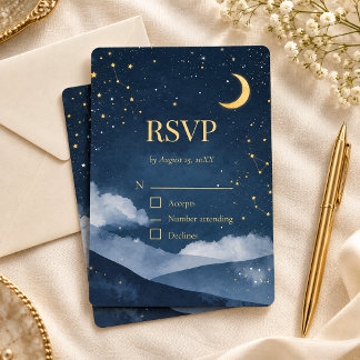 Hemelblauw Gouden Sterren Huwelijk RSVP Kaart