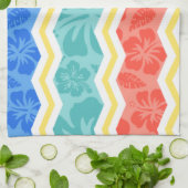 Hemelblauw, koraalroze en geel tropisch patroon theedoek (Gevouwen)