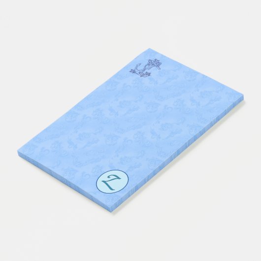 Hemelblauw Monogram (A-Z) Post-it® Notes (Schuin)