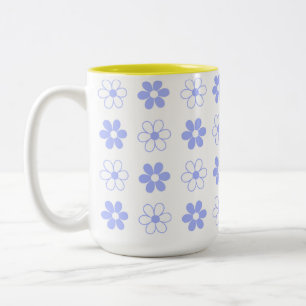 Hemelblauw & wit bloempatroon op wit tweekleurige koffiemok
