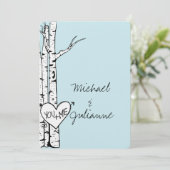 Hemelblauw Witte Berk Bomen Trouwen Kaart (Staand voorkant)