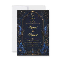 Hemelblauwe saffier save the date uitnodiging