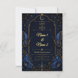 Hemelblauwe saffier save the date uitnodiging