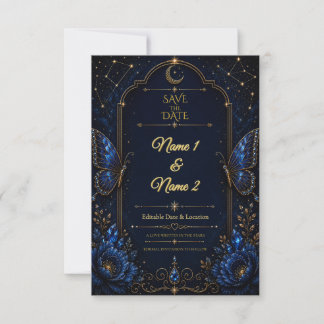 Hemelblauwe saffier save the date uitnodiging