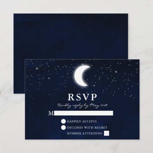 Hemelbruiloft Aquarel Blauwe Lucht Maan Sterren RSVP Kaartje (Voorkant / Achterkant)