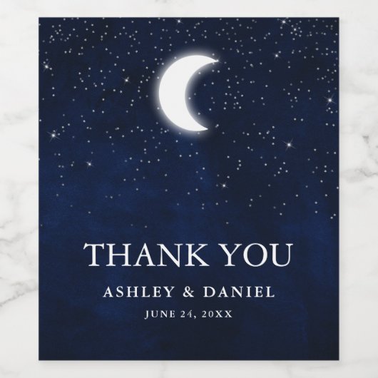 Hemelbruiloft Aquarel Blauwe Lucht Maan Sterren Wijn Etiket (Enkel label)