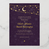 Hemelbruiloft Fancy Goud Diep Paars Folie Uitnodiging (Voorkant)