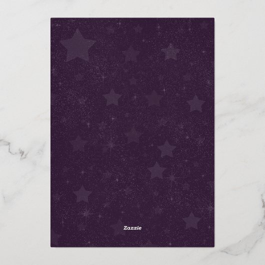 Hemelbruiloft Fancy Goud Diep Paars Folie Uitnodiging (Achterkant)