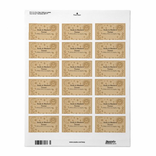 Hemelbruiloft Zon- en Maanontwerp Etiket (Full Sheet)