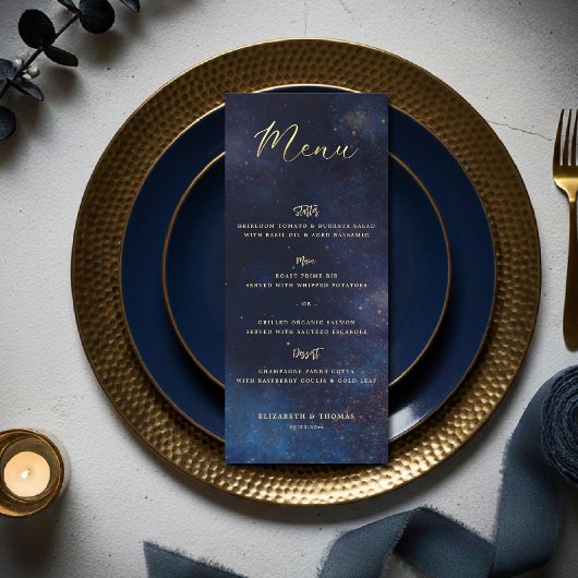 Hemelgalactie Sterrennacht Navyblauw Huwelijk Menu