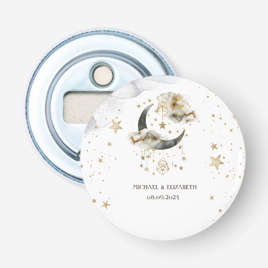 Hemelgouden maansterren button flesopener (Voorkant)