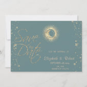 Hemelgouden zon en maan sterren Mint Green Save The Date (Voorkant)