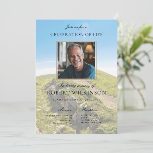 Hemelgroen viering van het leven Begrafenis Foto Kaart (Staand voorkant)