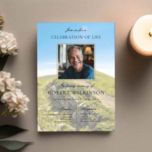 Hemelgroen viering van het leven Begrafenis Foto Kaart