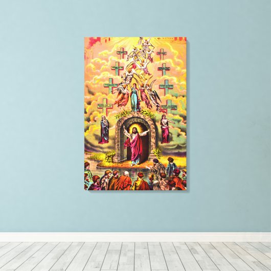 Hemelpoort Jezus omhelsd door engelen Canvas Afdruk (Insitu (Houten vloer))