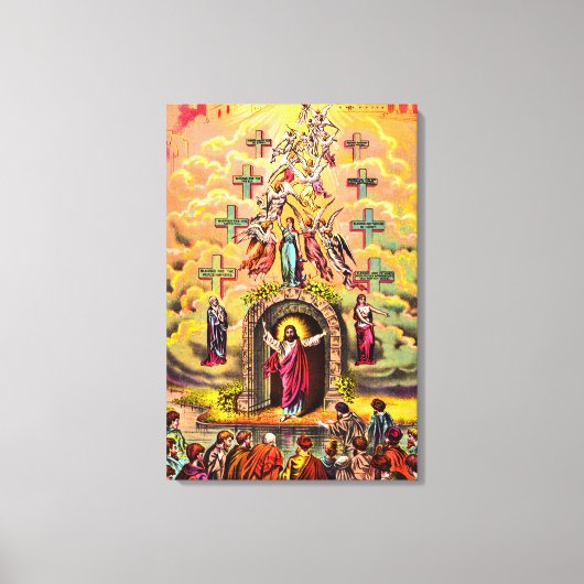 Hemelpoort Jezus omhelsd door engelen Canvas Afdruk (Voorkant)
