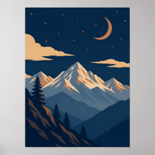 Hemels Alpien Schemer Maanverlicht Bergposter Poster