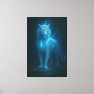 Hemels Azuurblauwe Witte Tijger – High-End Fantasi Canvas Afdruk