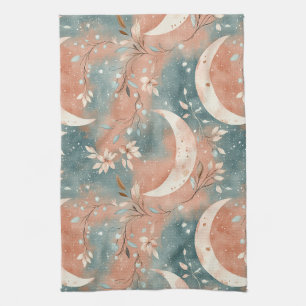 Hemels botanisch patroon Terracotta Leisteenblauw Theedoek