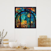 Hemels Glas in lood Kunstwerk Poster (Keuken)