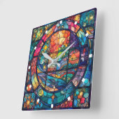 Hemels Glas in lood Kunstwerk Wandklok Vierkante Klok (Hoek)