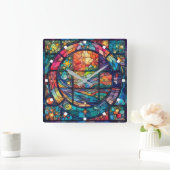 Hemels Glas in lood Kunstwerk Wandklok Vierkante Klok (Huis)