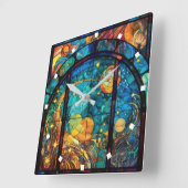 Hemels Glas in lood Kunstwerk Wandklok Vierkante Klok (Hoek)