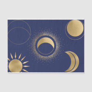 Hemels goud zon maan fasen eclips paars blauw tissuepapier