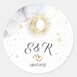 Hemels Goud Zon,Maan,Sterren Ronde Sticker
