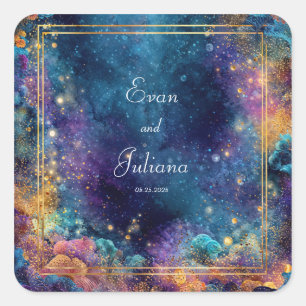 Hemels Gouden Geometrisch Frame Sfeer Bruiloft Vierkante Sticker
