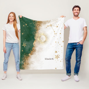 Hemels Gouden Zon En Maan Sterren Groen Fleece Deken