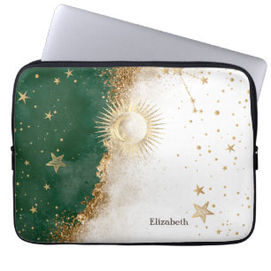 Hemels Gouden Zon En Maan Sterren Groen Laptop Sleeve