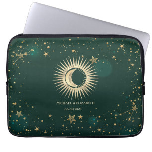 Hemels Gouden Zon En Maan Sterren Groen Laptop Sleeve