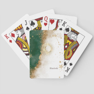 Hemels Gouden Zon En Maan Sterren Groen Pokerkaarten