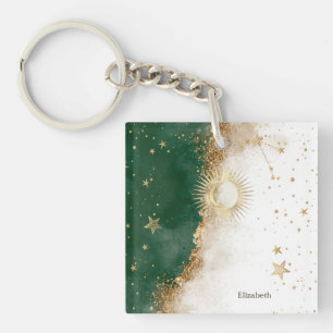 Hemels Gouden Zon En Maan Sterren Groen Sleutelhanger