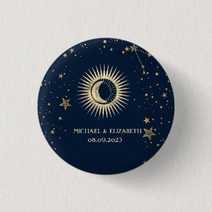 Hemels Gouden Zon En Maan Sterren Ronde Button 3,2 Cm