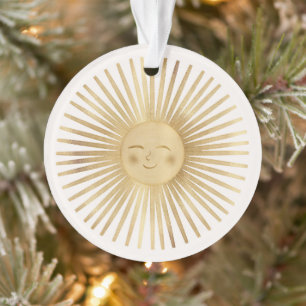 Hemels Gouden Zon Gelukkig Zonneschijn Boho Modern Ornament