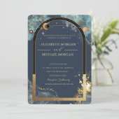 Hemels Gouden Zon Maan Goud Glitter Bruiloft Kaart (Staand voorkant)