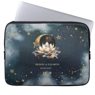 Hemels Gouden Zon,Maan,Sterren Lotus Nachtelijke L Laptop Sleeve