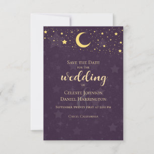 Hemels Huwelijk Diep Paarse Sterren Maan Save The Date