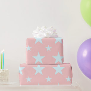 Hemels meisjesachtig pastel roze en blauwe sterren cadeaupapier