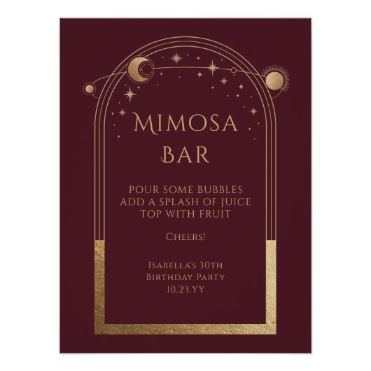 Hemels Rood Goud Mimosa Bar Sun Moon Stars Perfect Poster (Voorkant)