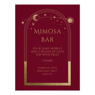 Hemels Rood Goud Mimosa Bar Sun Moon Stars Perfect Poster