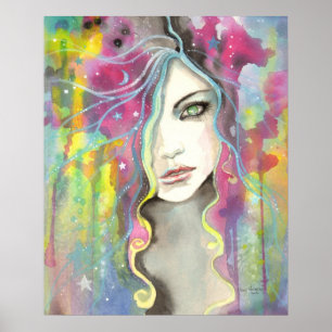 Hemels Visioen Meisje in de Sterren Pop Fantasy Ku Poster