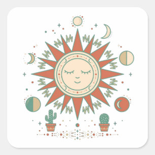 Hemels Woestijn Ronde Sticker - Zon Maan Planeet C
