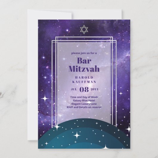 Hemelsblauw en goud elegante Bar Mitswafeest Kaart (Voorkant)