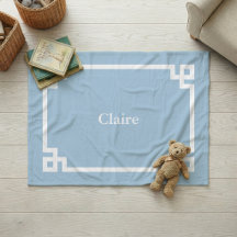 Hemelsblauw en Witte Griekse Sleutel Monogram