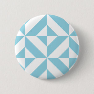 Hemelsblauw geometrisch deco kubuspatroon ronde button 5,7 cm