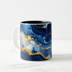 Hemelsblauw & Goud Marmer Luxe Mok