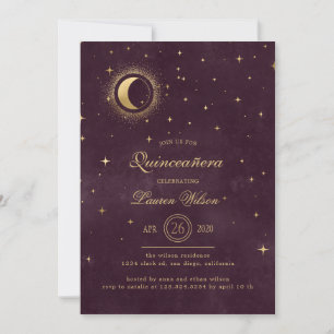 hemelsblauw gouden sterren Quinceanera Inv Kaart